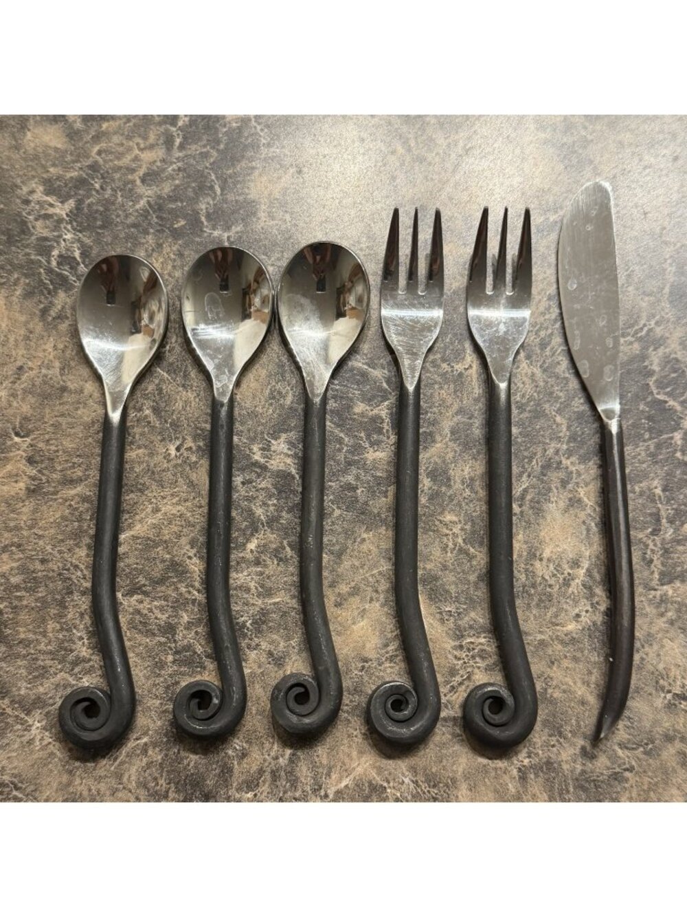 Gourmet Settings Treble Clef Flatware Appetizer Cocktail Set 6 Pc Black Handles
